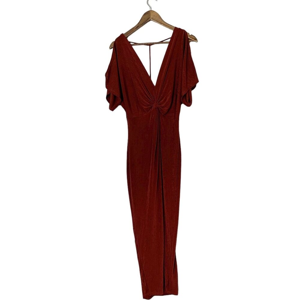 ASTR The Label Wine Red Cocktail Dress Womens Sz S Open Back Slit Sleeve Party